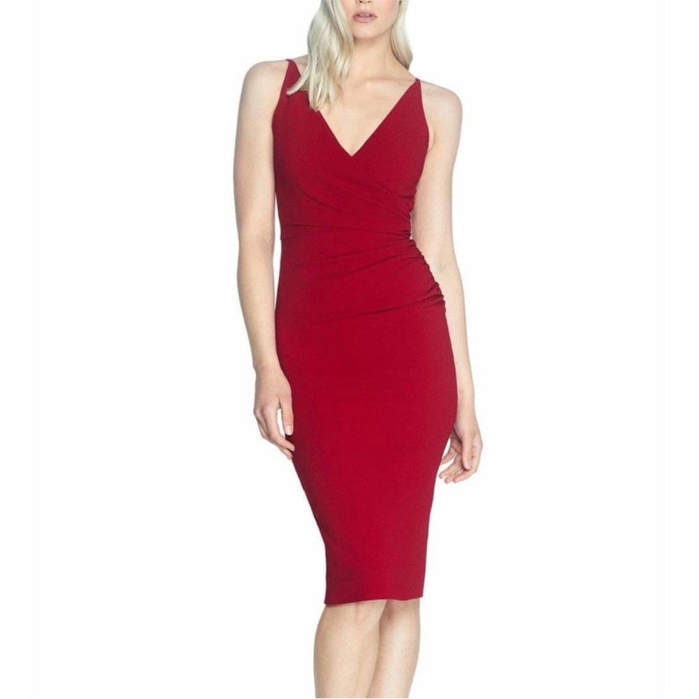NWOT Dress the Population Anita Garnet Red Sleeveless Surplice V-Neck Dress Sz S
